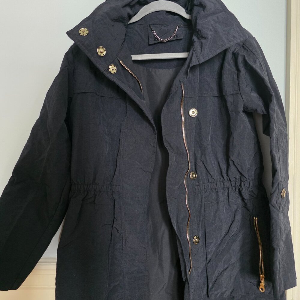 Cloister Collection Tessa Jacket black gold hardware concealed Hood Size M-L - Picture 11 of 11